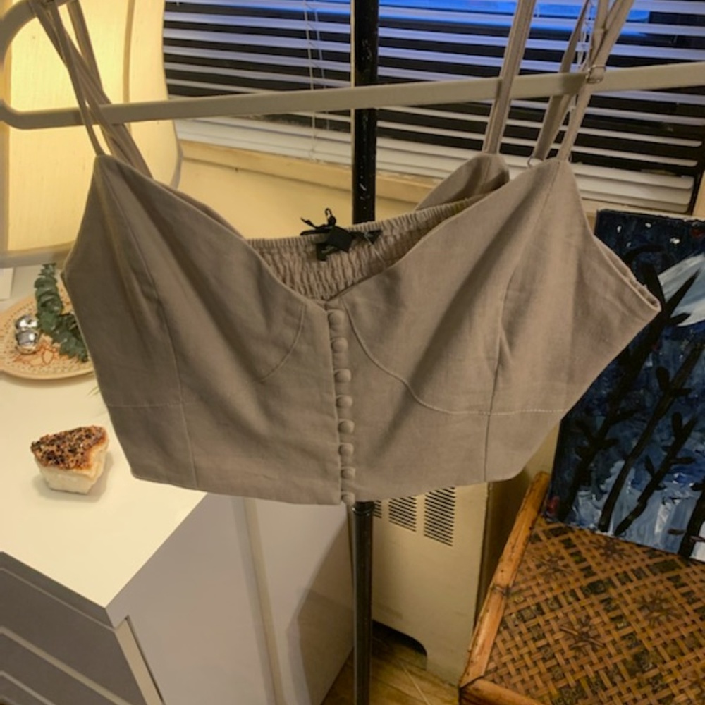Shinestar Spaghetti   strap Cropped Top oatmeal